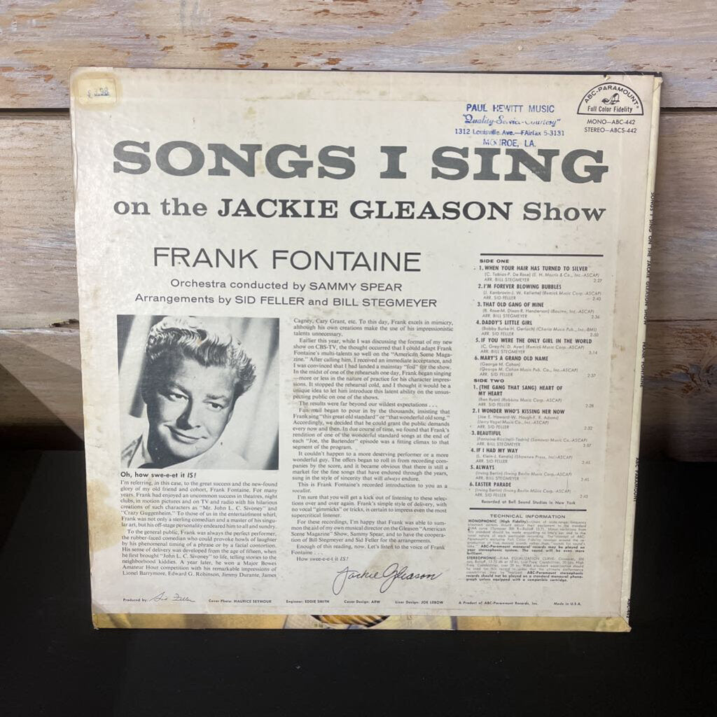 Frank Fontaine - Songs I Sing On The Jackie Gleason Show