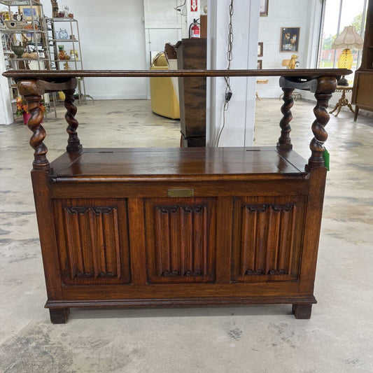 Tiger Oak Barley Twist Table and Bench