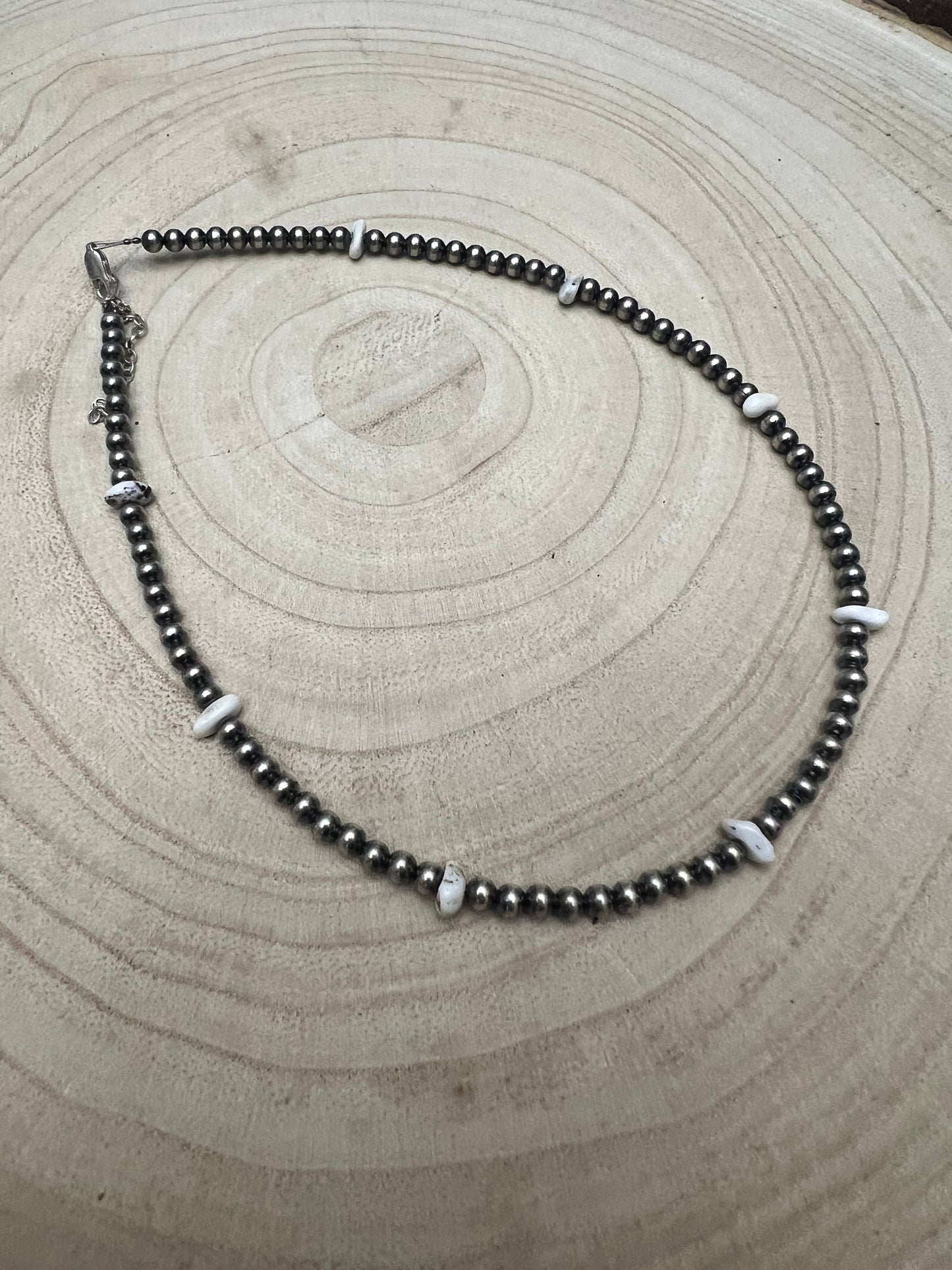 4mm White Buffalo and Sterling Pearl Choker - 14 inch