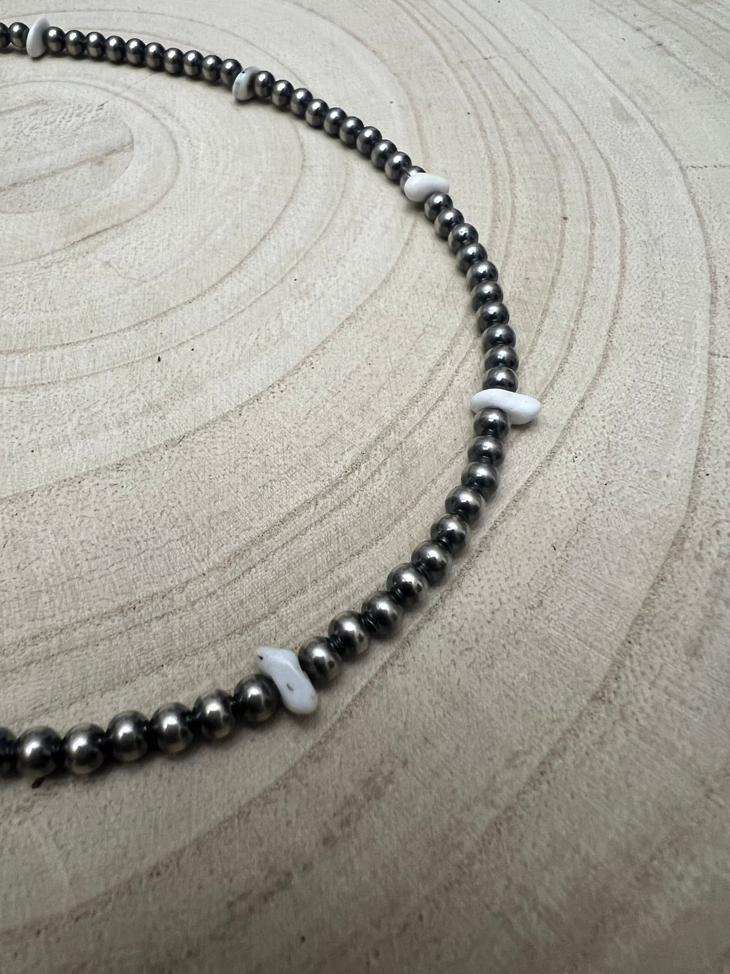 4mm White Buffalo and Sterling Pearl Choker - 14 inch
