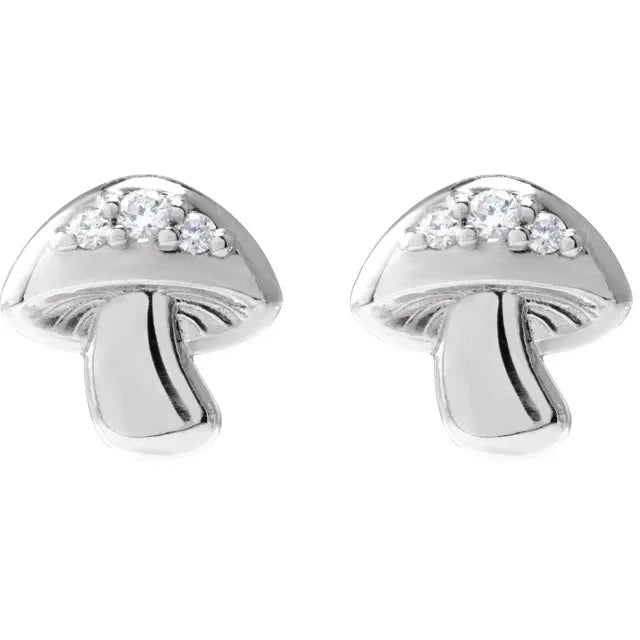 STERLING SILVER .05 CTW NATURAL DIAMOND MUSHROOM EARRINGS