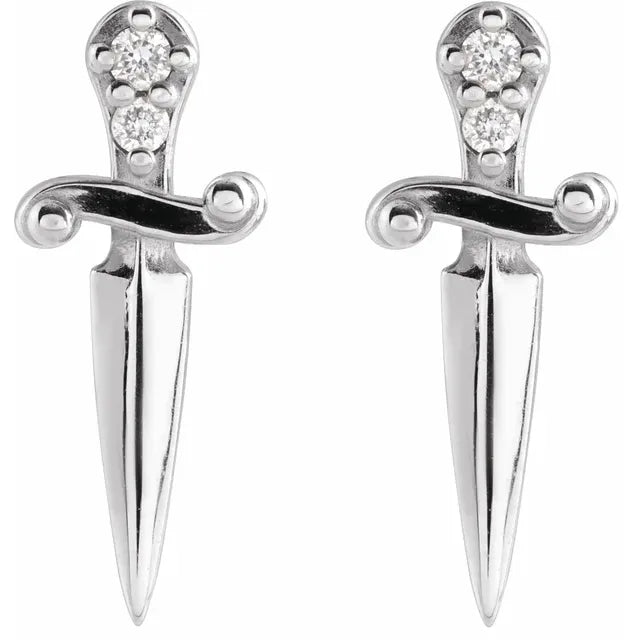 STERLING SILVER .025 CTW NATURAL DIAMOND DAGGER EARRINGS