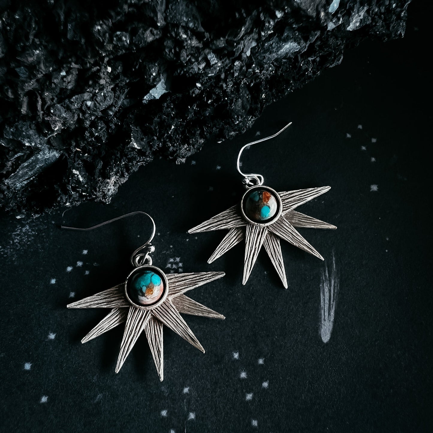 SUN GODDESS EARRINGS WITH COPPER OYSTER TURQUOISE