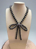 Faux Bow Necklace with Large Faux Pearls - 16 inch