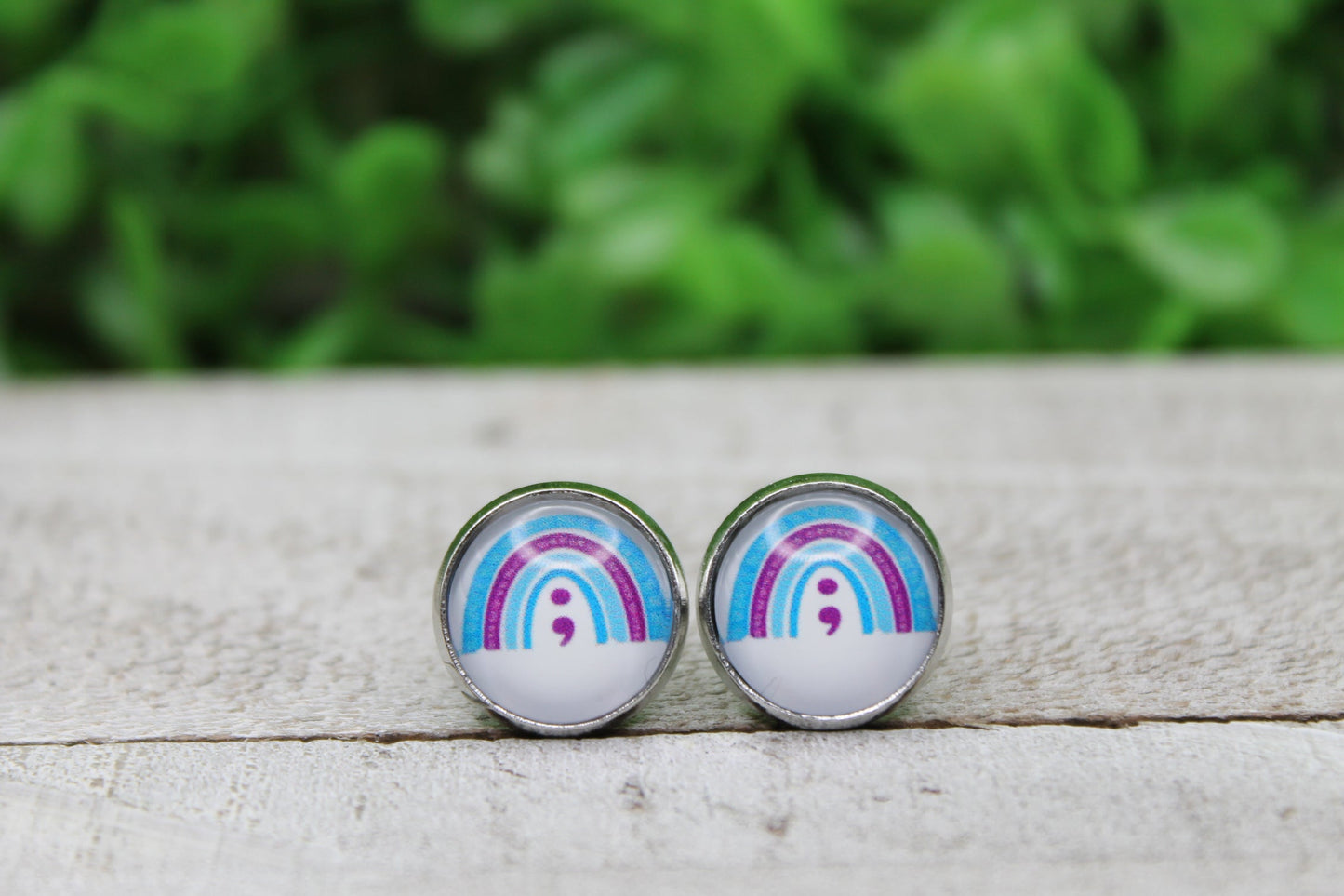 ; YOUR STORY ISN'T OVER RAINBOW GLASS STUD EARRINGS