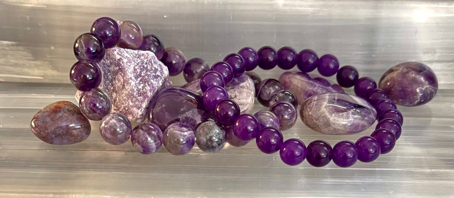 NATURAL AMETHYST HEALING BRACELET – 8MM, 10MM, OR 12MM BEADS
