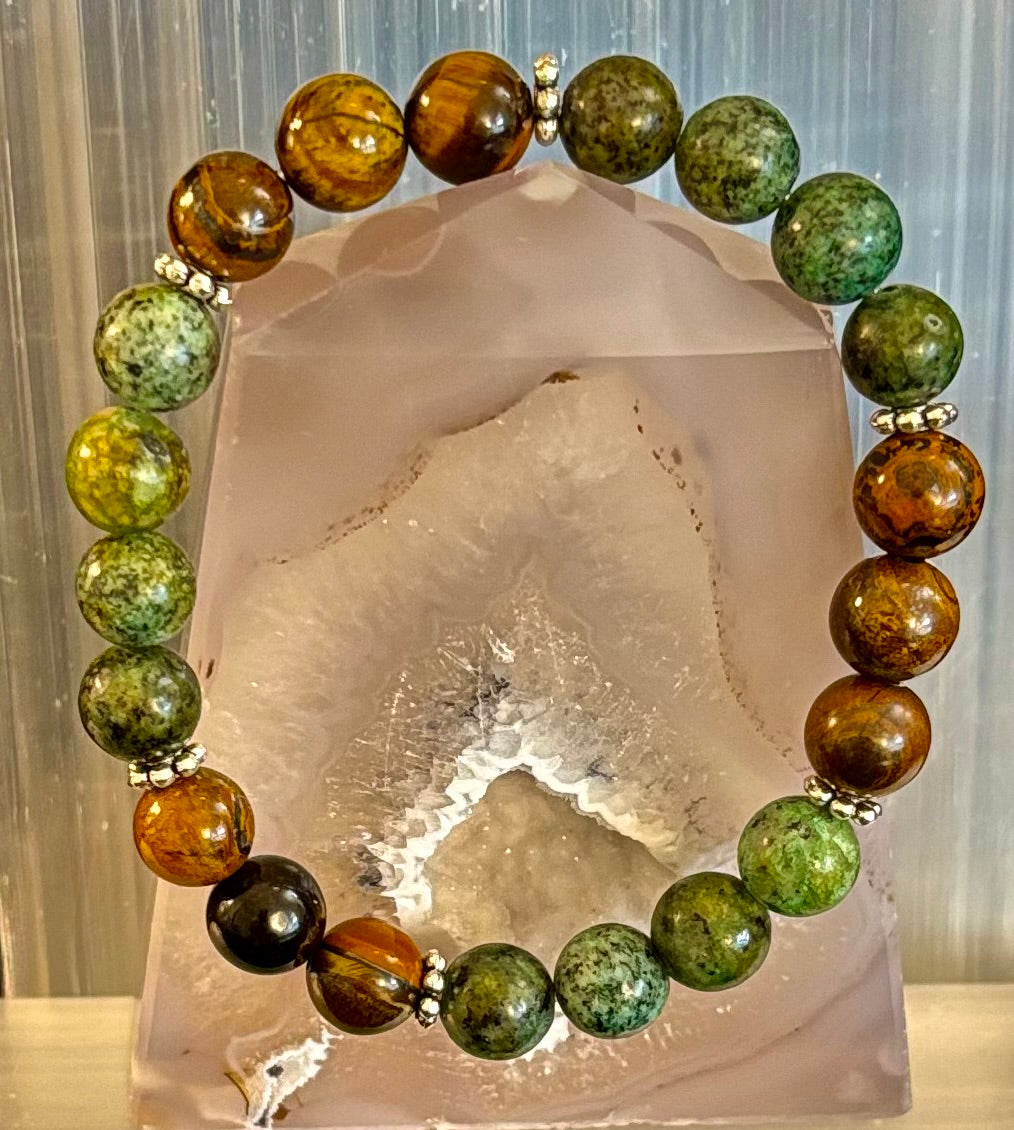 TIGER EYE & AFRICAN TURQUOISE BEADED BRACELET FOR SMALL WRISTS – BOOST CONFIDENCE & COURAGE