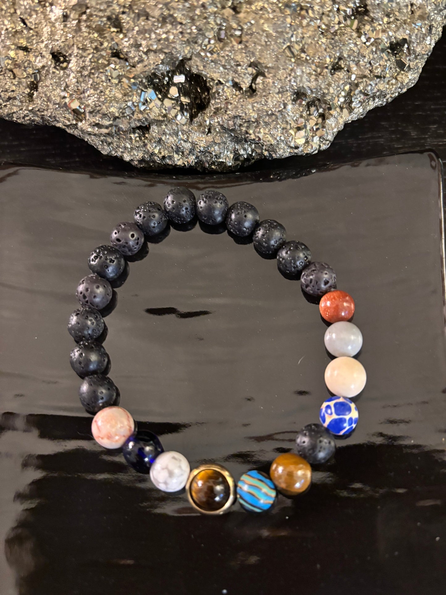 EIGHT PLANETS BEADED BRACELET – SOLAR SYSTEM LAVA ROCK & GEMSTONE STRETCH BRACELET