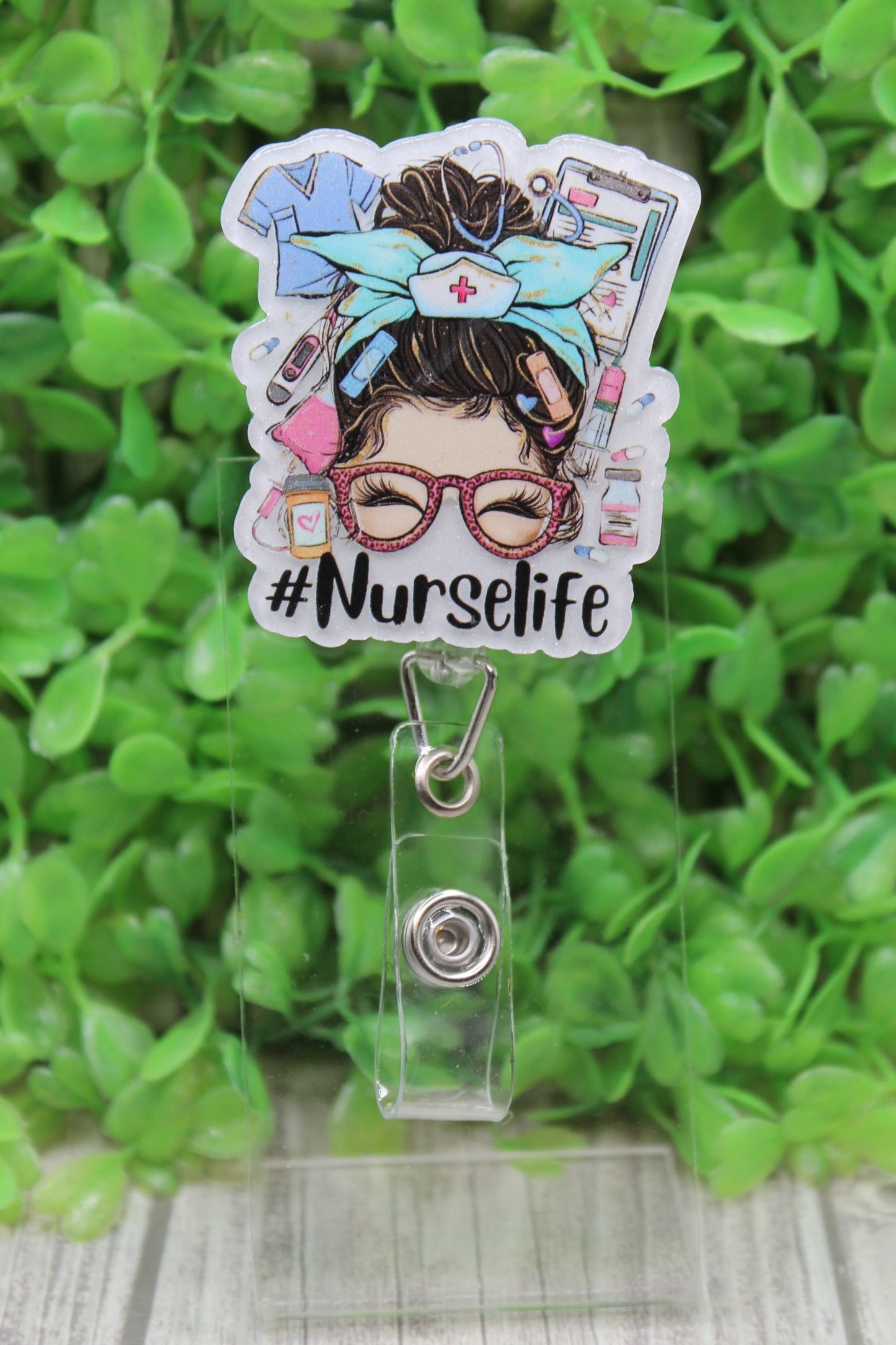 #NURSELIFT MESSY BUN BADGE/ID HOLDER REEL