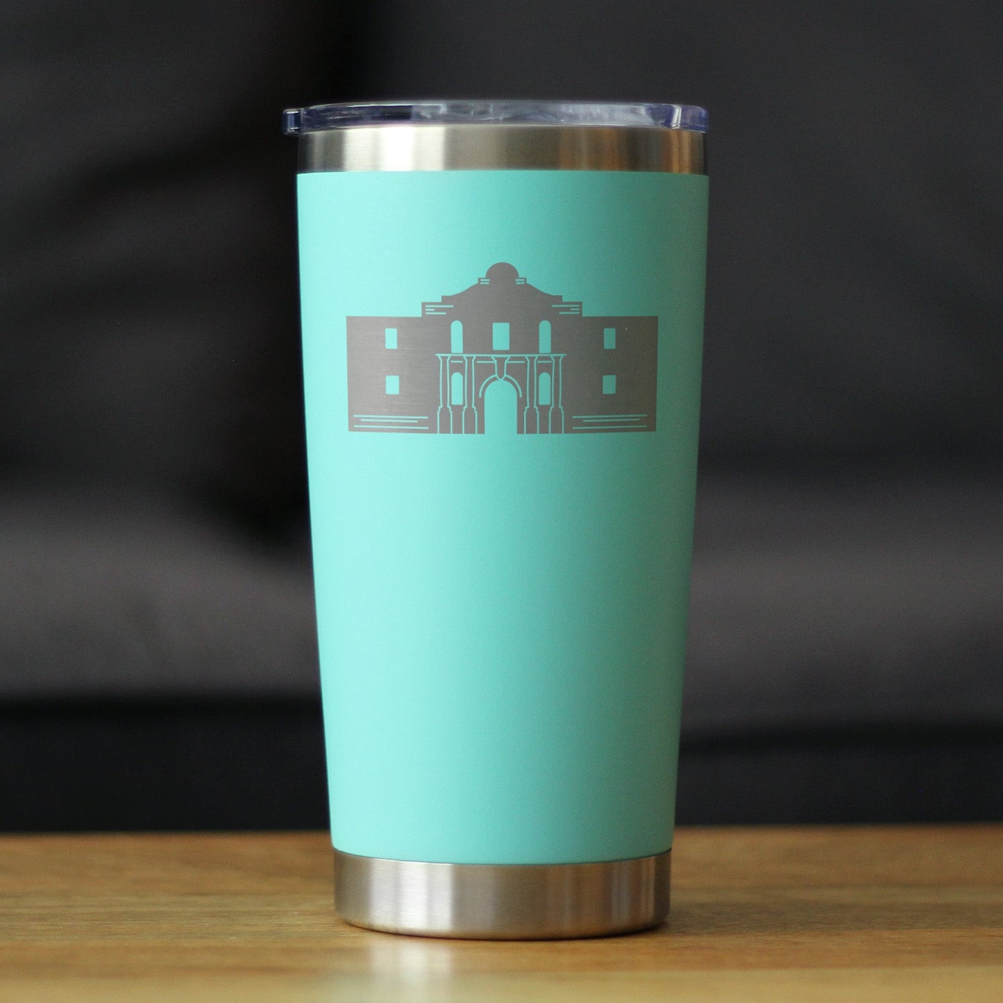 THE ALAMO - INSULATED COFFEE TUMBLER CUP WITH SLIDING LID - STAINLESS STEEL INSULATED MUG - STATE OF TEXAS GIFTS AND SOUVENIRS FOR TEXANS