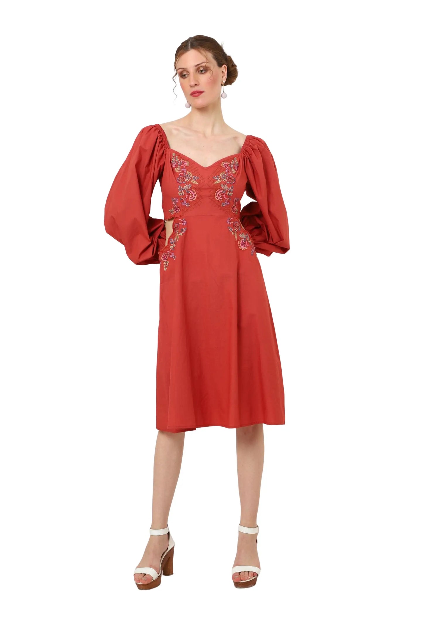 TONAL EMBROIDERED MIDNIGHT BLUE CASUAL MIDI DRESS - AVAILABLE IN 2 COLORS