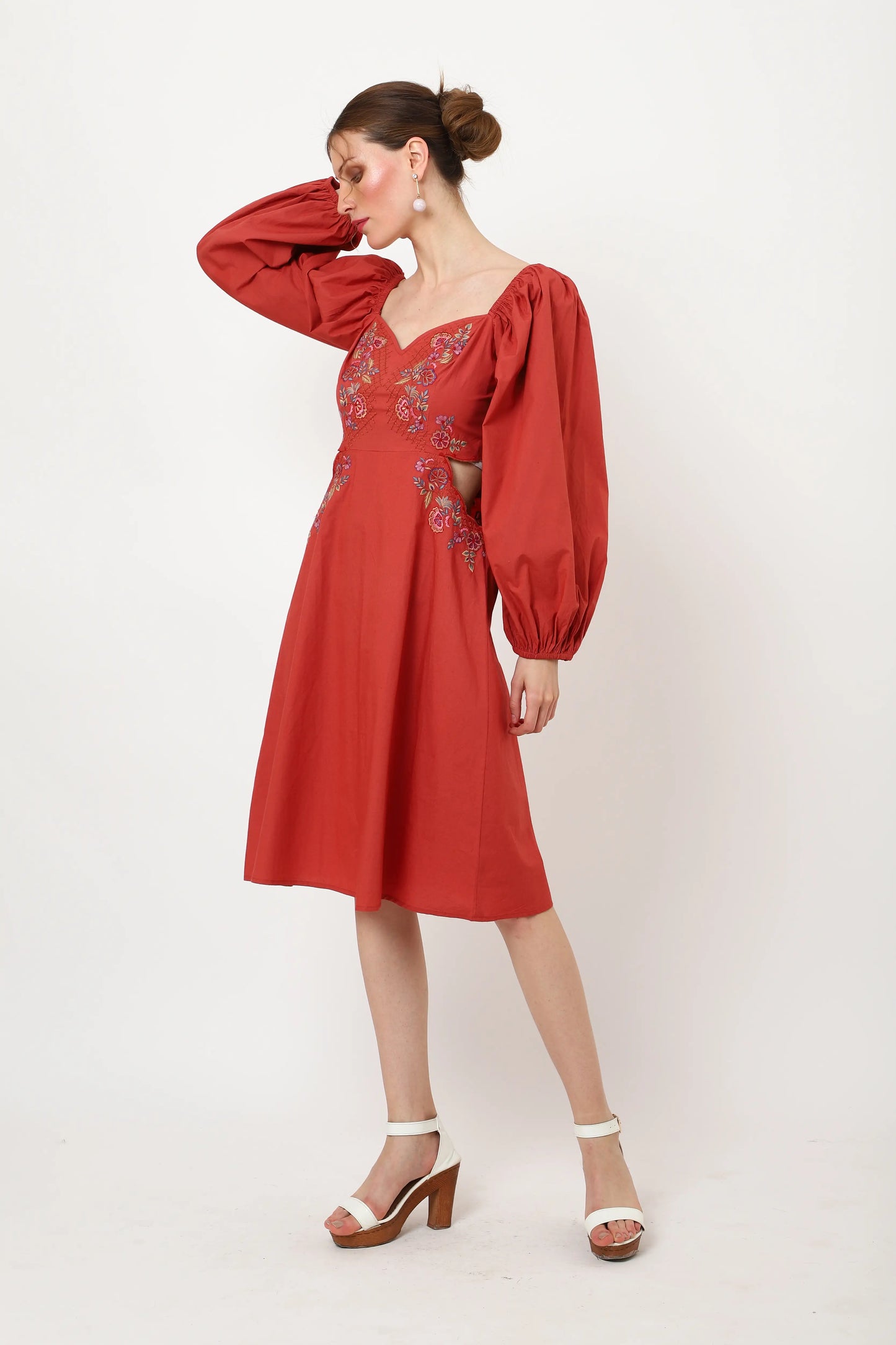 TONAL EMBROIDERED MIDNIGHT BLUE CASUAL MIDI DRESS - AVAILABLE IN 2 COLORS