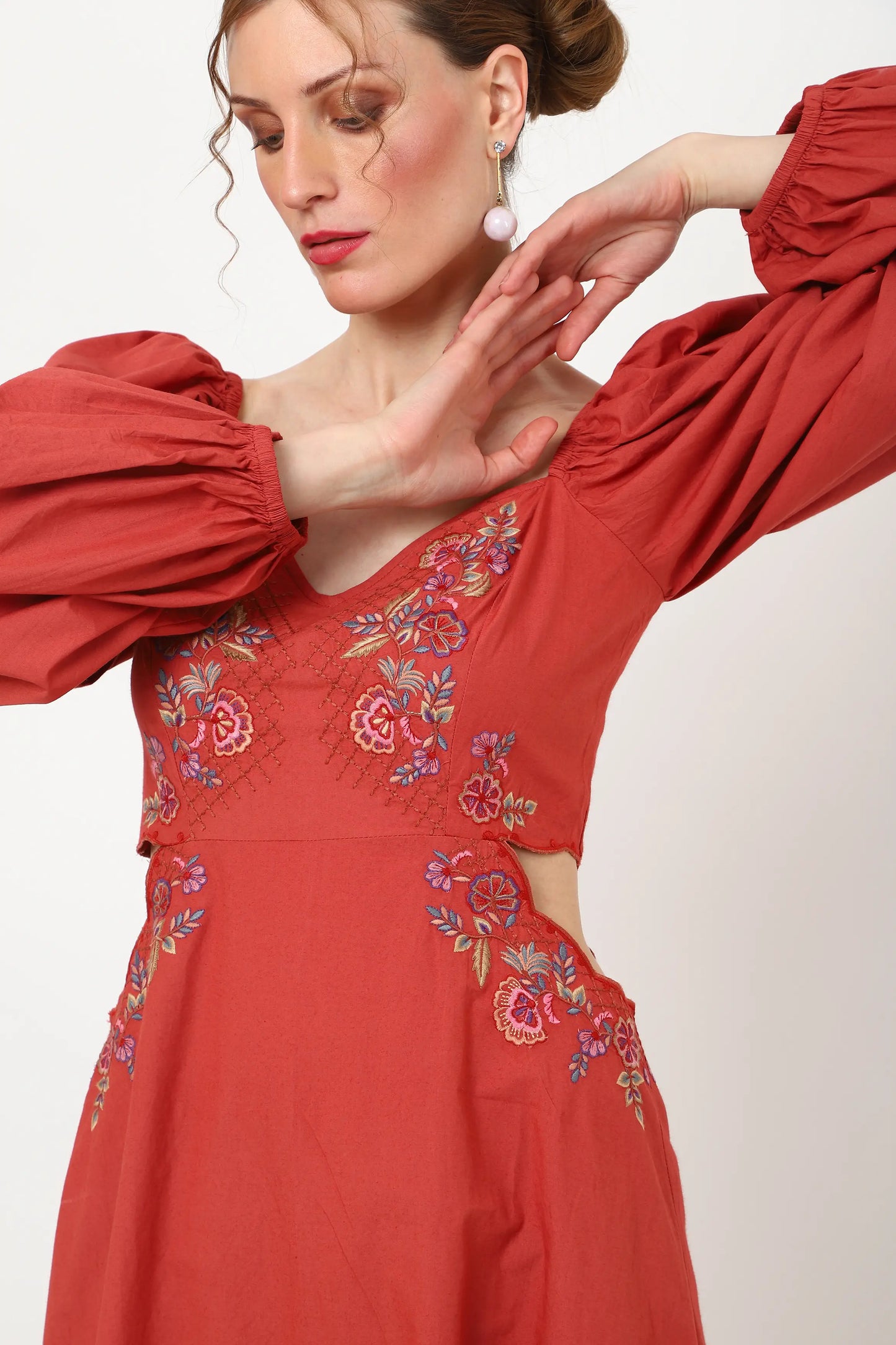 TONAL EMBROIDERED MIDNIGHT BLUE CASUAL MIDI DRESS - AVAILABLE IN 2 COLORS
