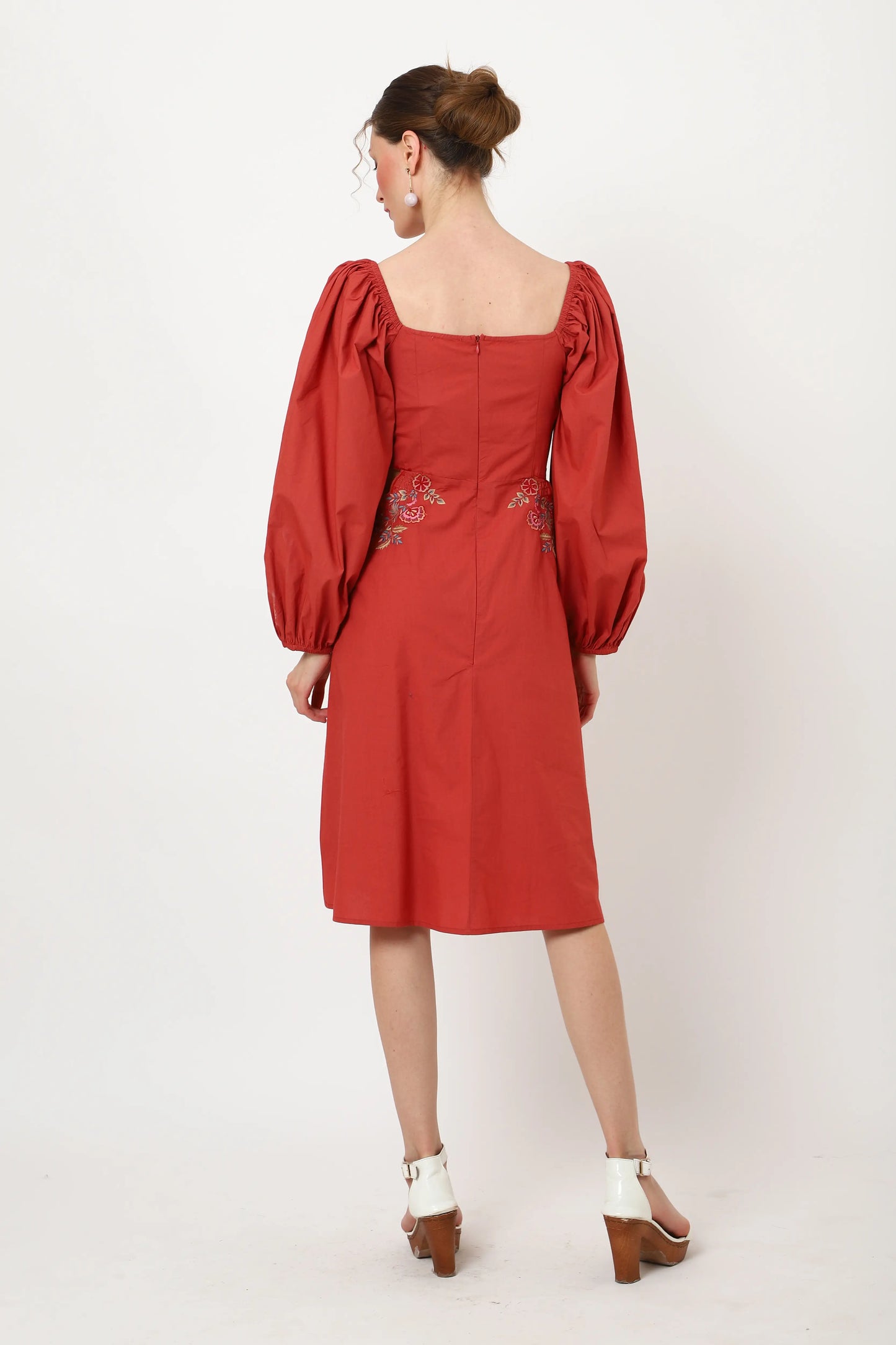 TONAL EMBROIDERED MIDNIGHT BLUE CASUAL MIDI DRESS - AVAILABLE IN 2 COLORS