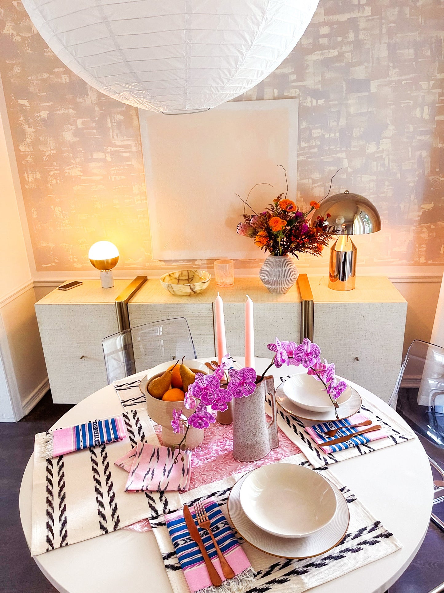 TOTO PALM IN CREAM AND GREY IKAT PLACEMAT