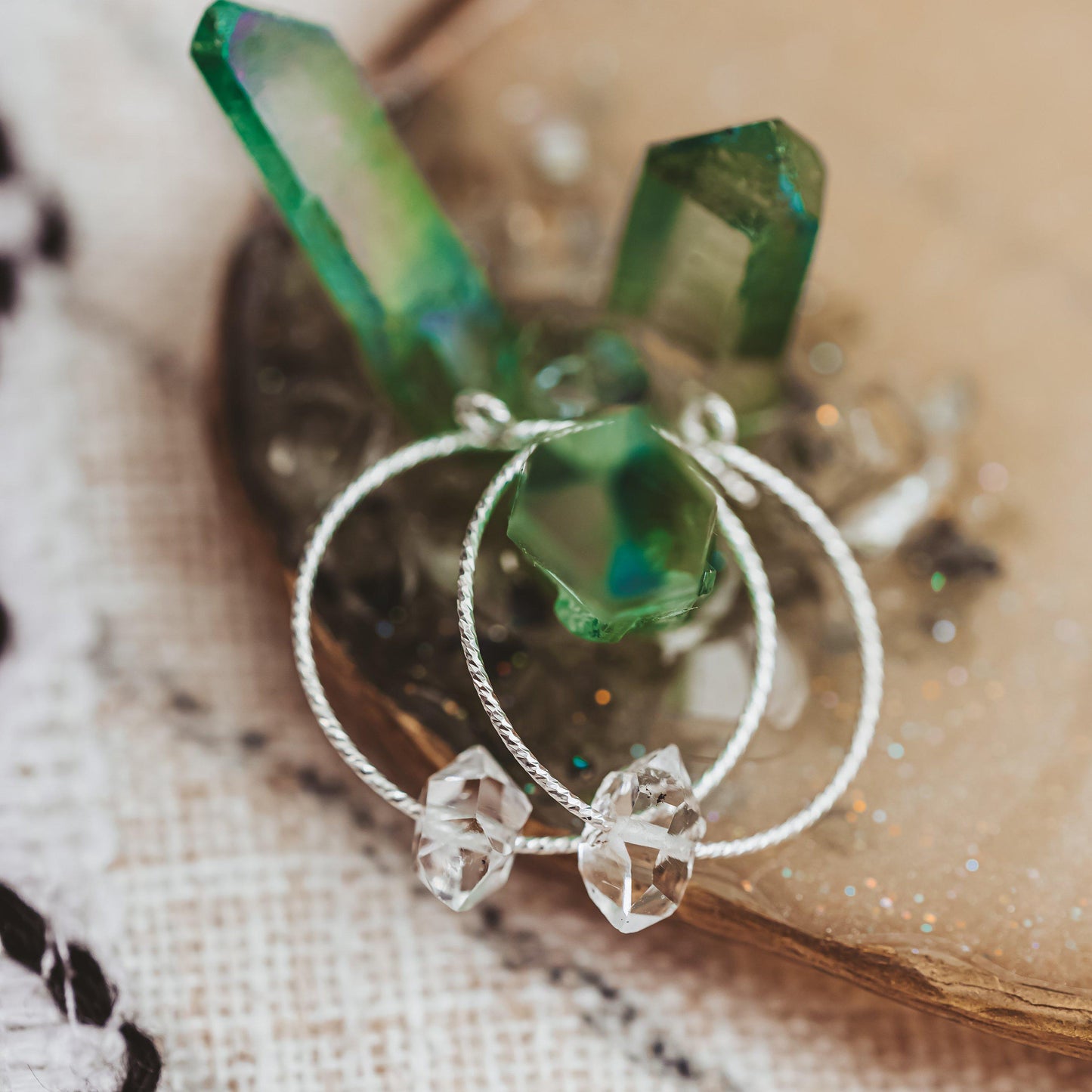 LARGE HERKIMER DIAMOND HOOP EARRINGS