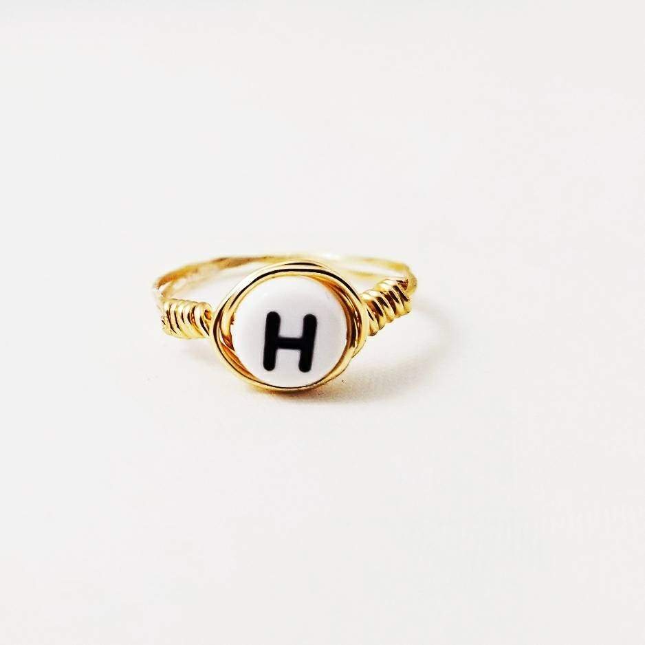 LETTER BEAD WIRE WRAPPED INITIAL RING