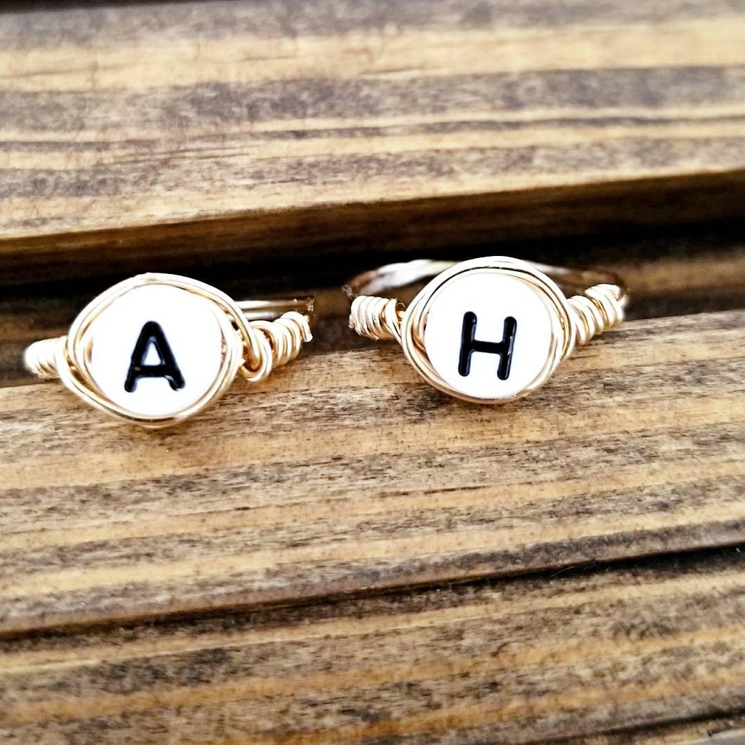 LETTER BEAD WIRE WRAPPED INITIAL RING