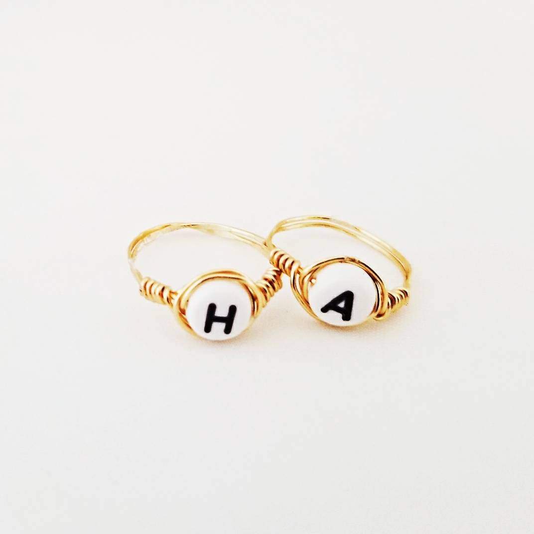 LETTER BEAD WIRE WRAPPED INITIAL RING
