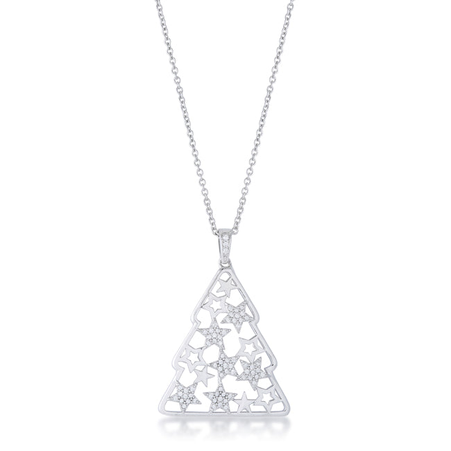 .2 CT CZ CHRISTMAS TREE WITH MIXED STARS PAVE HOLIDAY PENDANT