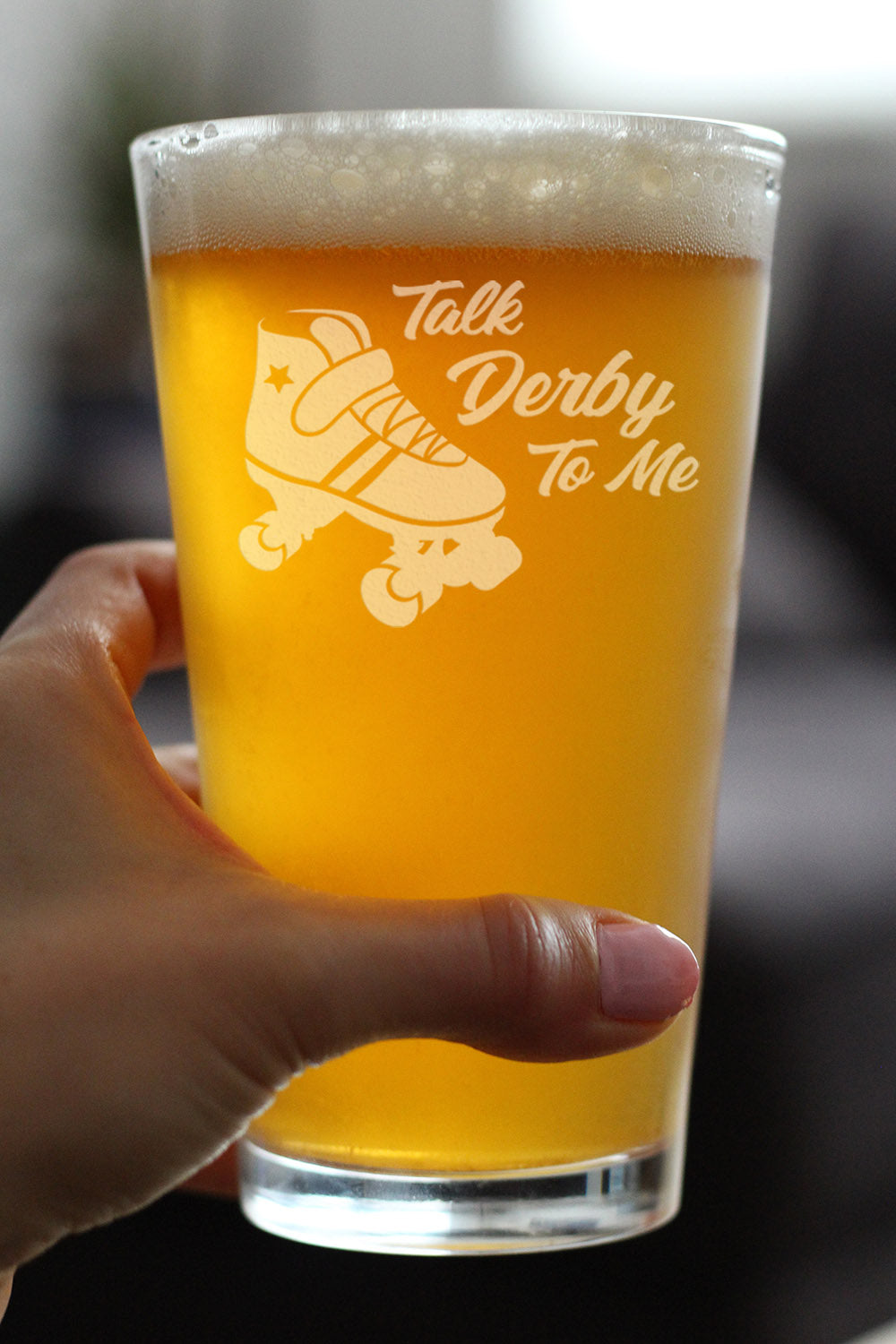 TALK DERBY TO ME - PINT GLASS FOR BEER - FUNNY ROLLERBLADING GIFTS AND DECOR FOR MEN & WOMEN - 16 OZ GLASSES