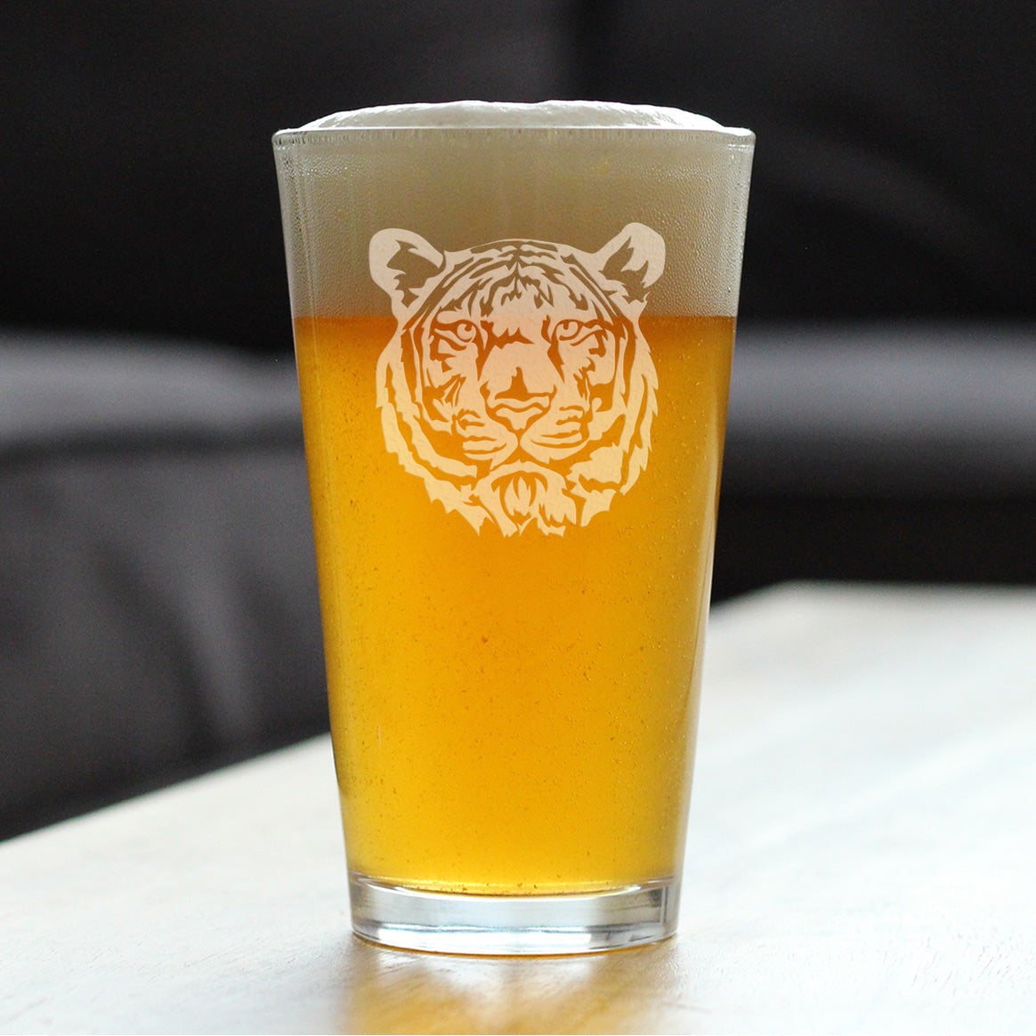 TIGER FACE PINT GLASS FOR BEER - UNIQUE TIGER THEMED DECOR AND GIFTS FOR ANIMAL LOVERS - 16 OZ GLASSES