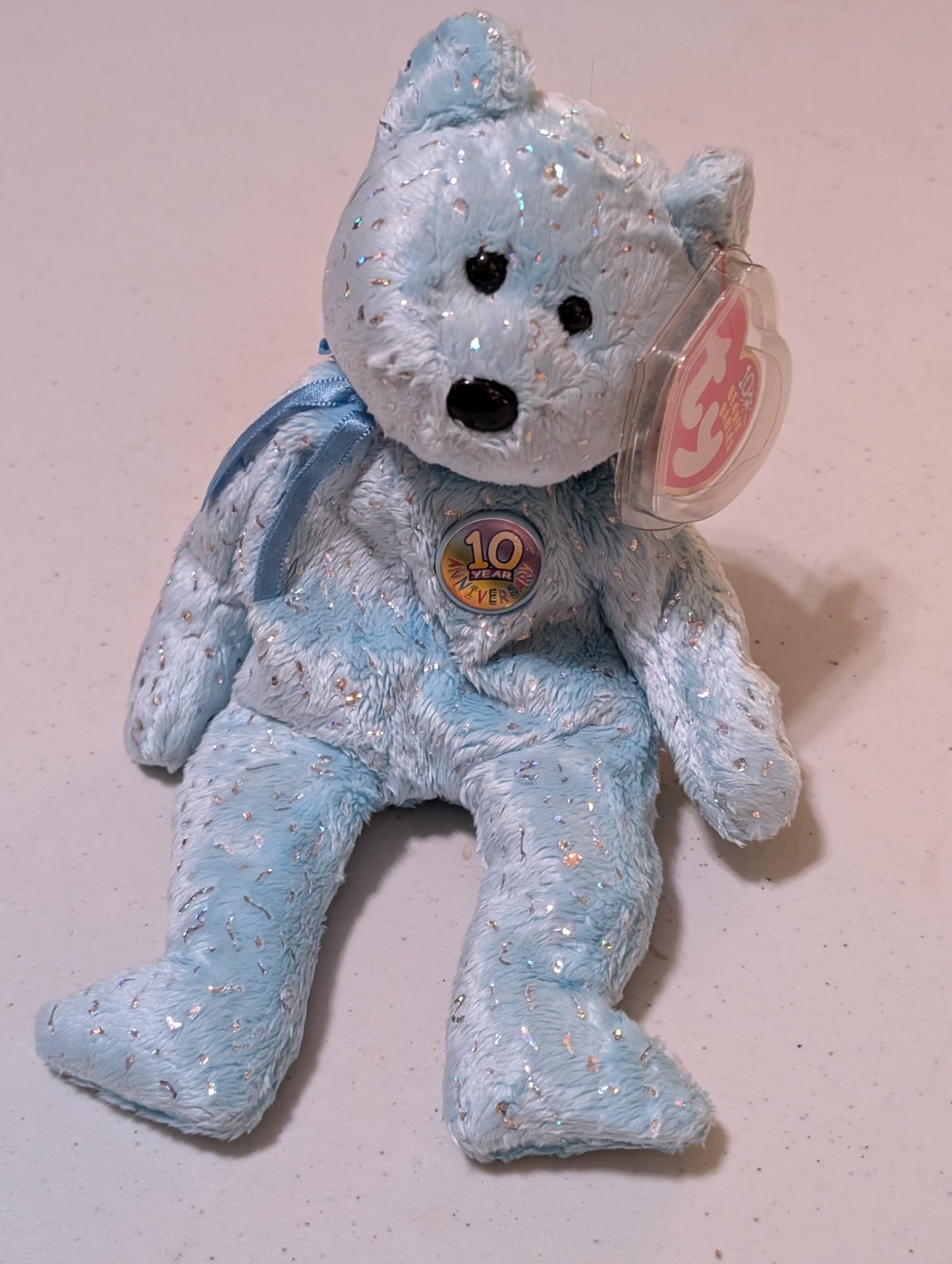 10th Anniversary Sapphire the Bear - Ty Beanie Baby (Light Blue, 2003, Plush Toy, Stuffed Animal, MWMT, Vintage, Retired)
