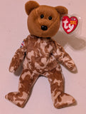 Trooper the Bear - Ty Beanie Baby (Tan Camouflage, 2002, Plush Toy, Stuffed Animal, MWMT, Vintage, Retired)