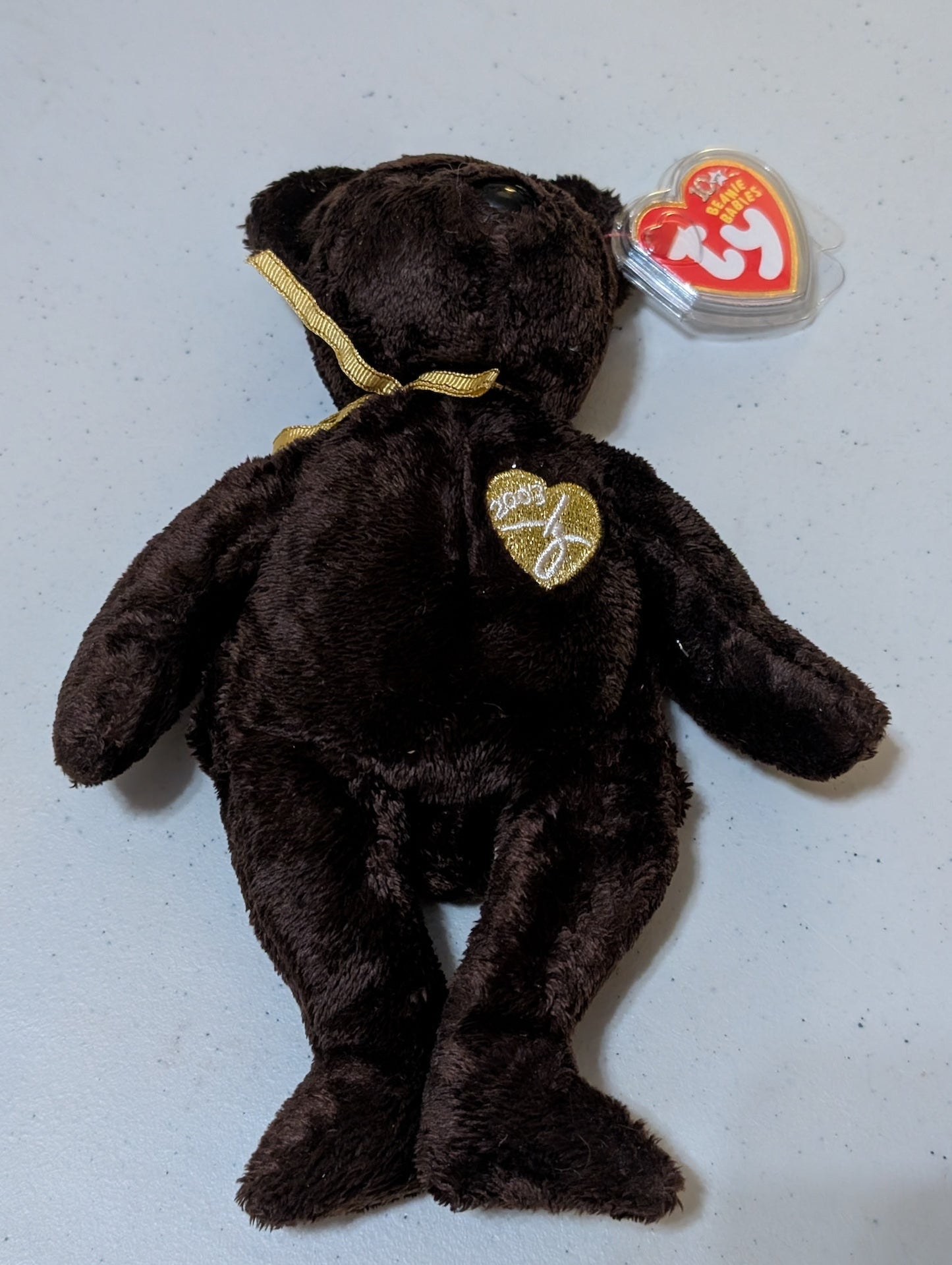 2003 SIGNATURE BEAR THE BEAR - TY BEANIE BABY (BROWN, GOLD, 2003, PLUSH TOY, MWMT, STUFFED ANIMAL, VINTAGE, RETIRED, PLUSHIE)