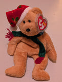 1997 HOLIDAY TEDDY THE BEAR - TY BEANIE BABY (BROWN, RED, GREEN, 1997, PLUSH TOY, MWMT, STUFFED ANIMAL, VINTAGE, RETIRED, PLUSHIE)