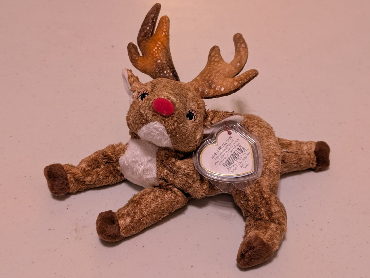 RUDOLPH THE REINDEER - TY BEANIE BABY (BROWN, WHITE, 1998, PLUSH TOY, MWMT, STUFFED ANIMAL, VINTAGE, RETIRED, PLUSHIE)