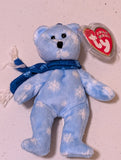 Snowdrift the Bear - Ty Jingle Beanie (Light Blue, Dark Blue, 2002, Plush, Toy, Stuffed Animal, MWMT, Vintage, Retired)
