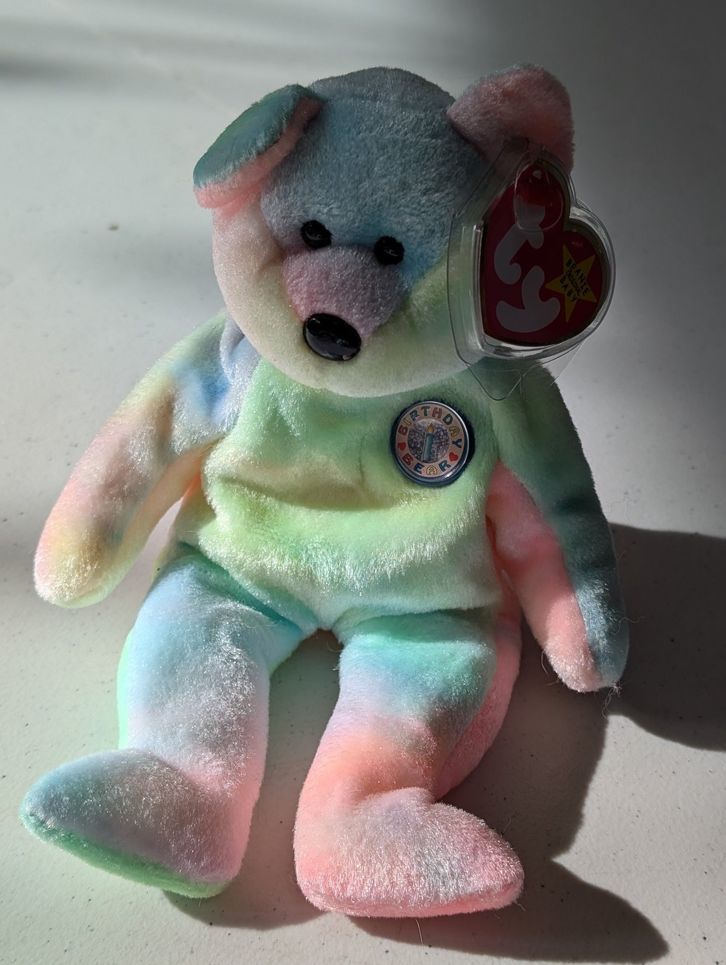 Birthday the Bear - Ty Beanie Baby (Pastel, 2001, Plushie, Toy, Stuffed Animal, MWMT, Vintage, Retired)