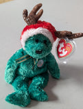 2002 Holiday Teddy the Bear - Ty Beanie Baby (Teal, 2002, Plushie, Toy, Stuffed Animal, MWMT, Vintage, Retired)