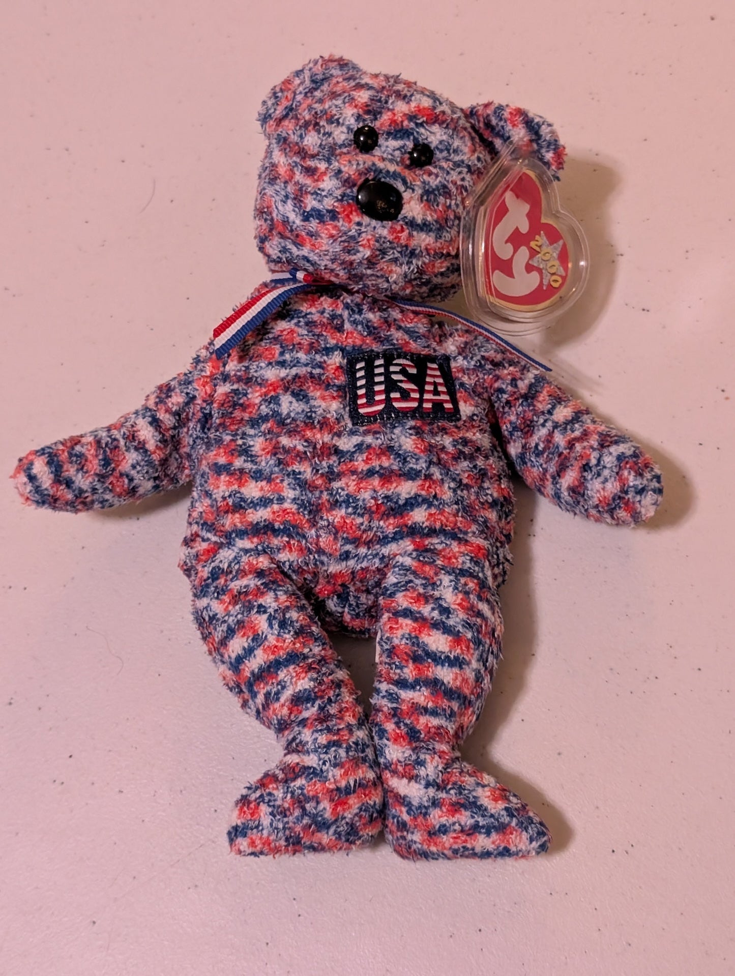 USA THE BEAR - TY BEANIE BABY (RED, WHITE, BLUE, 2002, MWMT, PLUSH, TOY, STUFFED ANIMAL, VINTAGE, RETIRED)