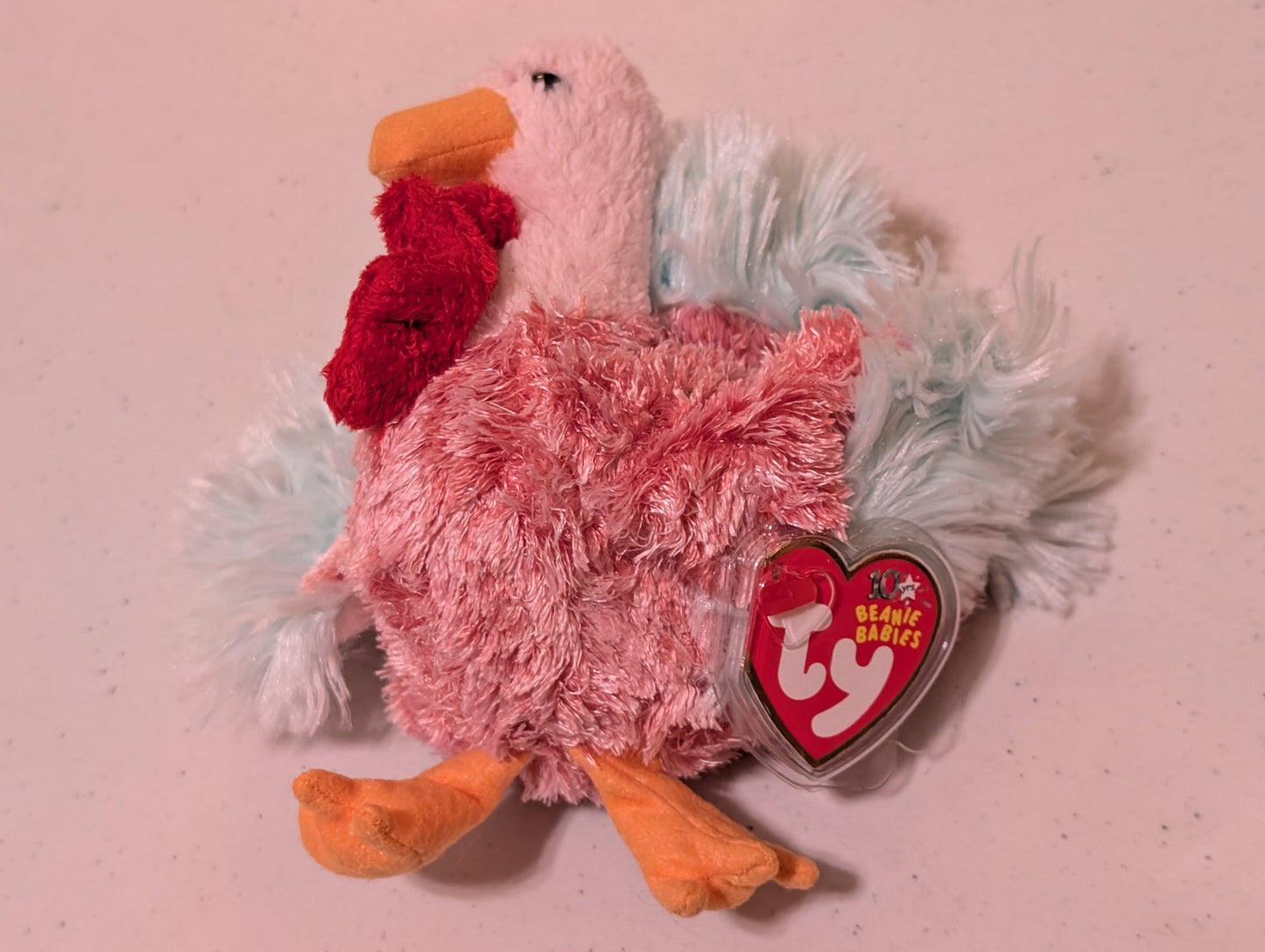 PRETTY THE TURKEY - TY BEANIE BABY (PINK, BLUE, 2003, VINTAGE, MWMT, PLUSH, TOY, STUFFED ANIMAL, RETIRED)