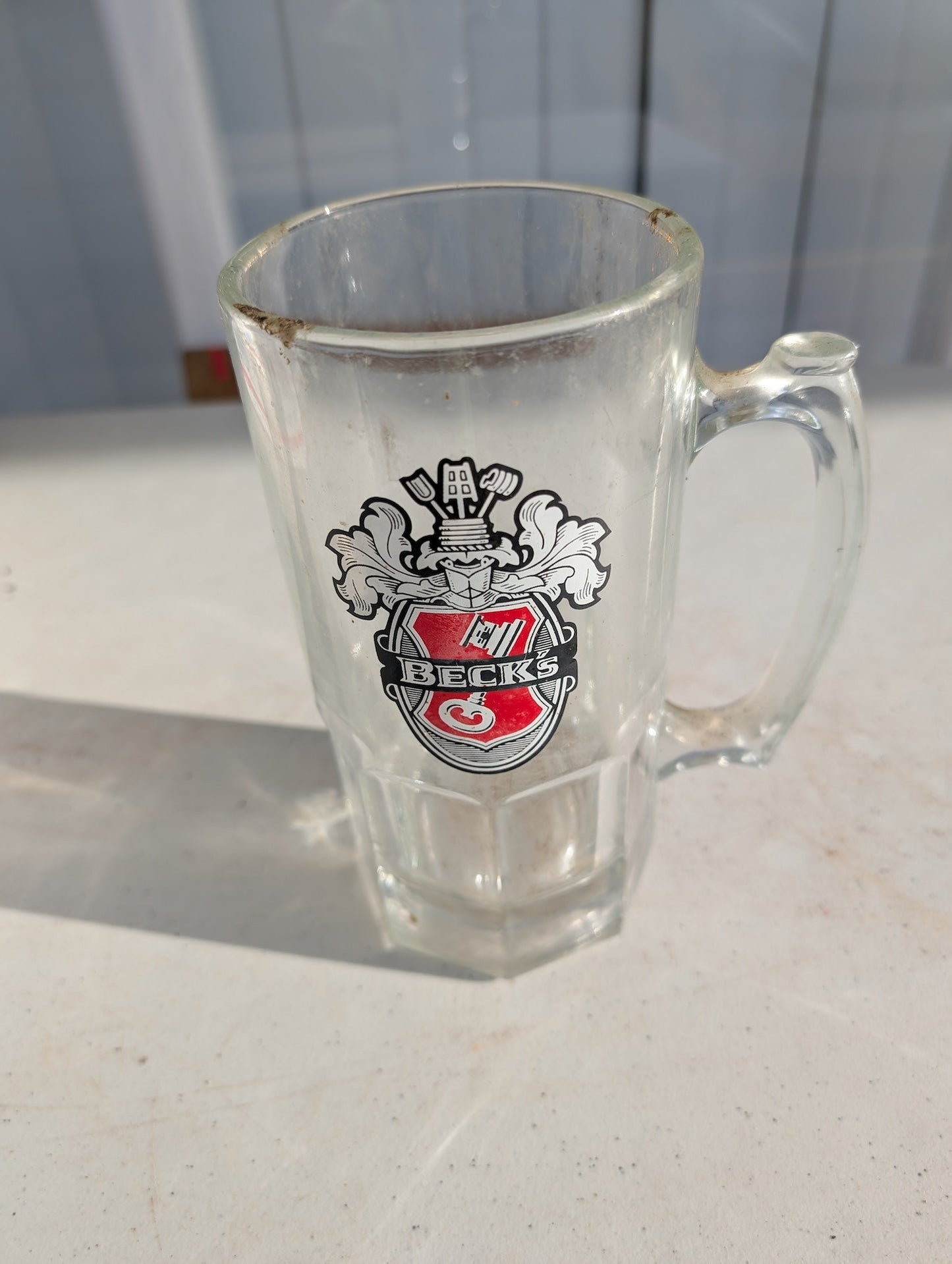 BECKS GERMAN BEER EXTRA LARGE HEAVY GLASS STEIN 8