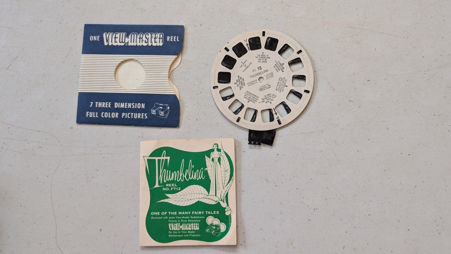 THUMBELINA VINTAGE 1940S VIEW-MASTER REEL FT-12 WITH BOOKLET(VINTAGE, COLLECTABLE, NOSTALGIA, TOY)- DAMAGED