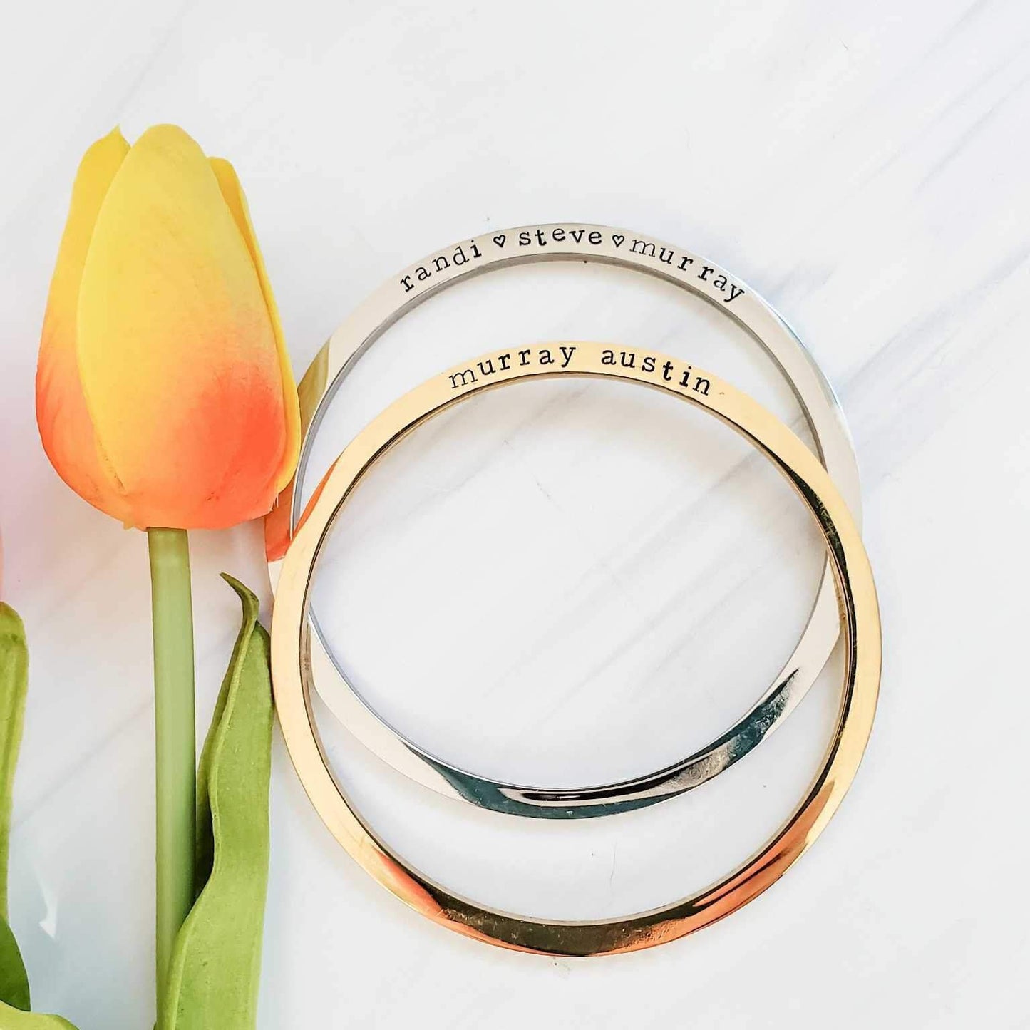 PERSONALIZED STAINLESS STEEL BANGLE BRACELET