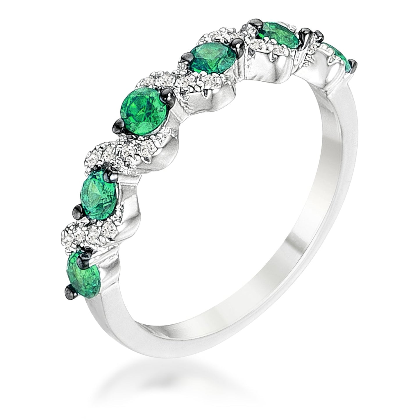 .18CT AND HEMATITE PLATED S SHAPE AND CZ HALF ETERNITY BAND