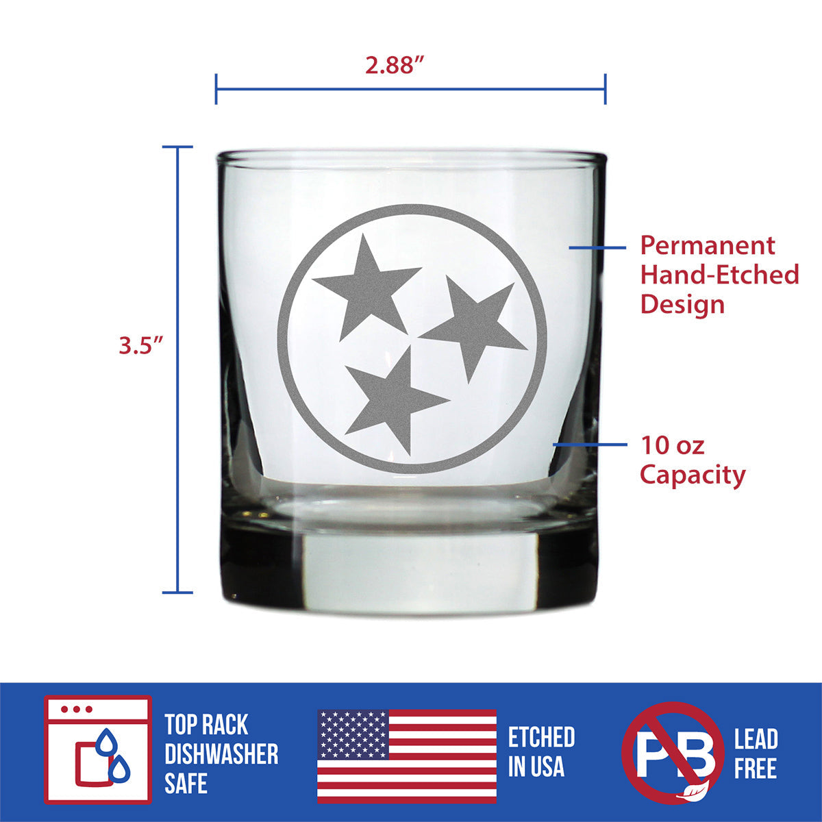 TENNESSEE FLAG WHISKEY ROCKS GLASS - STATE THEMED DRINKING DECOR AND GIFTS FOR TENNESSEAN WOMEN & MEN - 10.25 OZ WHISKY TUMBLER GLASSES