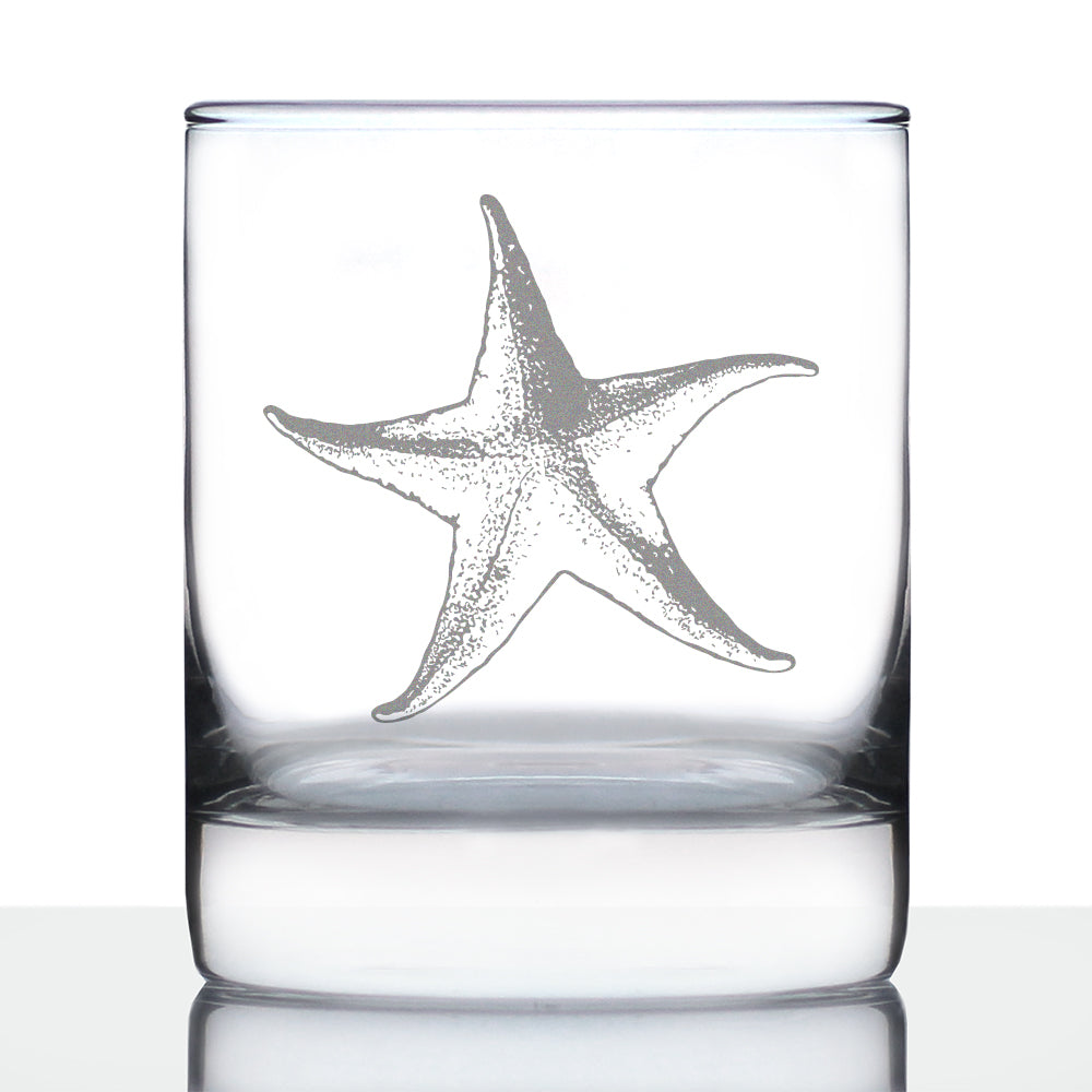 STARFISH ROCKS GLASS - BEACH THEMED DECOR AND DECORATIVE OCEAN GLASSWARE GIFTS FOR WOMEN AND MEN - 10.25 OZ GLASSES