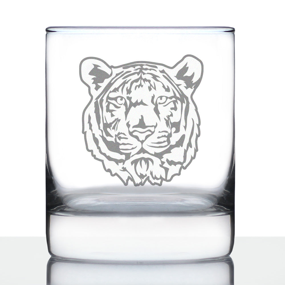 TIGER FACE WHISKEY ROCKS GLASS - UNIQUE TIGER THEMED DECOR AND GIFTS FOR ANIMAL LOVERS - 10.25 OZ GLASSES