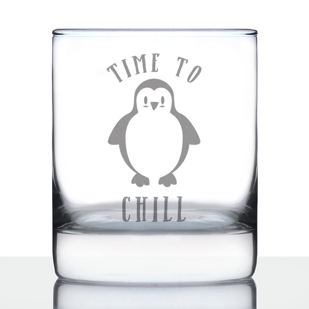 TIME TO CHILL - FUNNY CUTE PENGUIN THEMED GIFTS AND DECOR FOR MEN & WOMEN - FUN WHISKY DRINKING TUMBLER DÉCOR