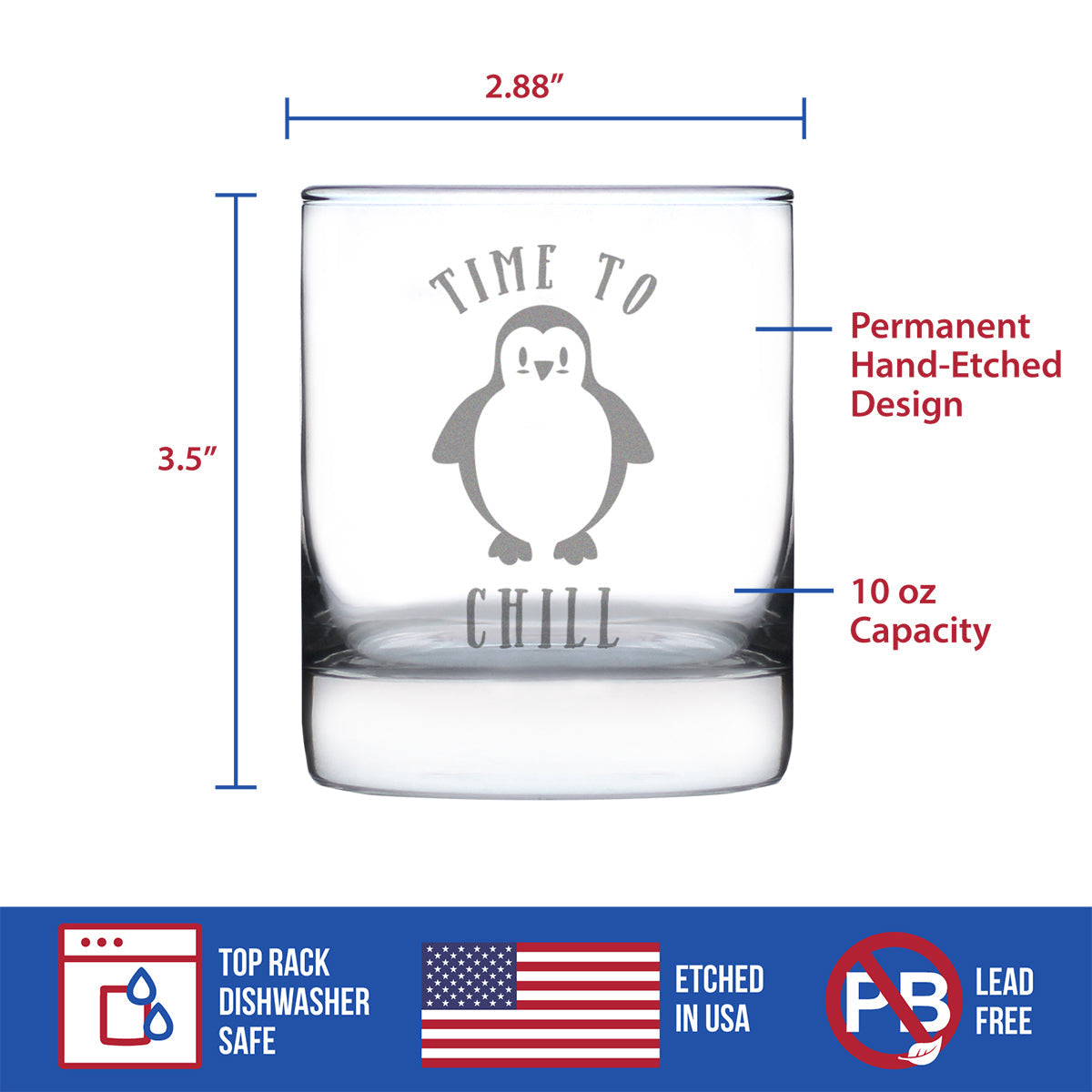 TIME TO CHILL - FUNNY CUTE PENGUIN THEMED GIFTS AND DECOR FOR MEN & WOMEN - FUN WHISKY DRINKING TUMBLER DÉCOR