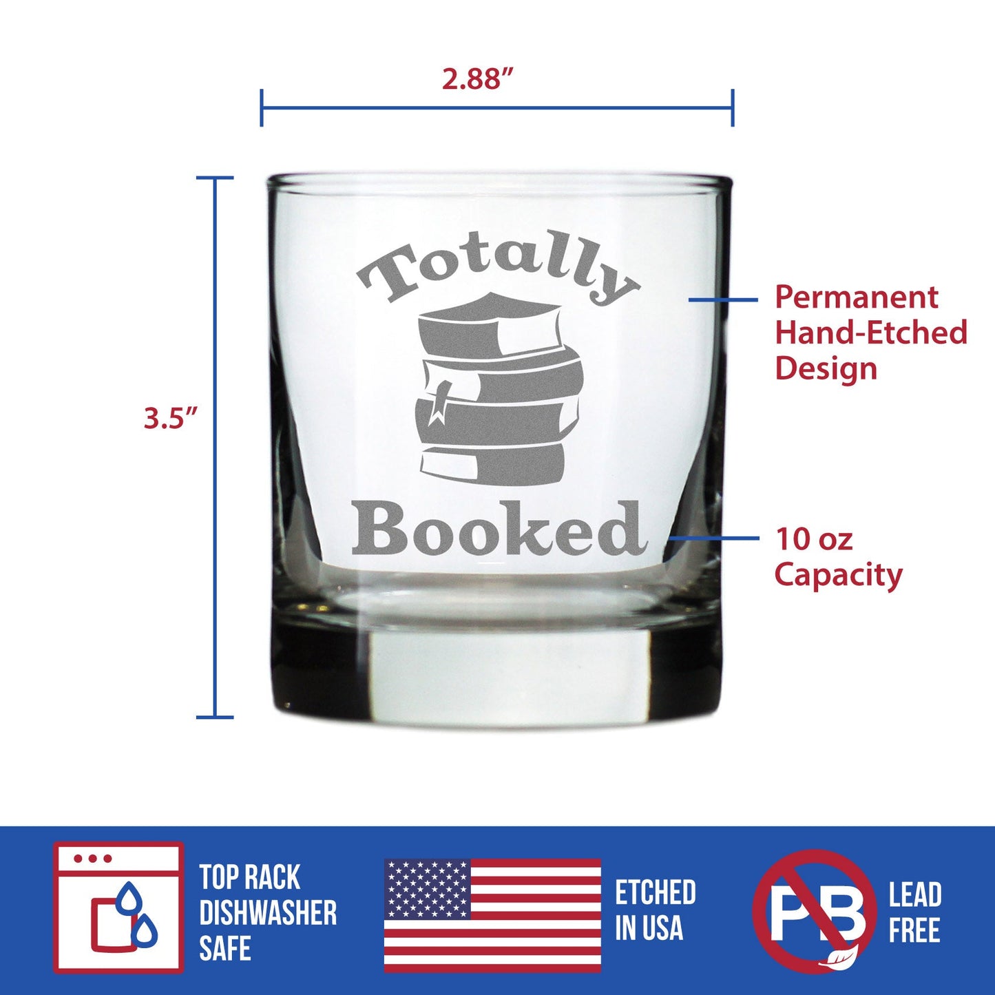 TOTALLY BOOKED - WHISKEY ROCKS GLASS - CUTE FUNNY BOOK CLUB GIFTS FOR LOVERS OF READING & FUN LIBRARIANS - 10.25 OZ