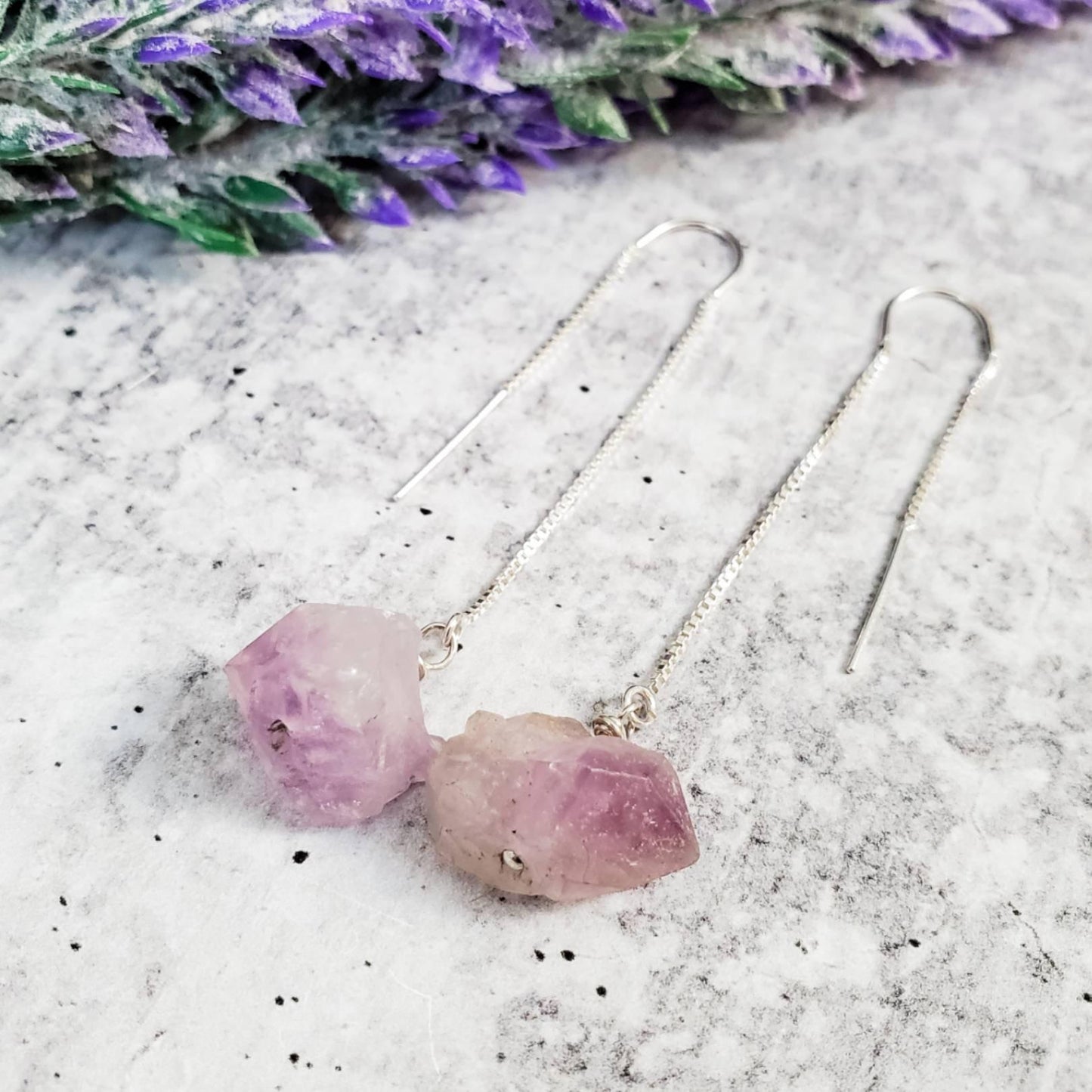 RAW PURPLE AMETHYST THREADER EARRINGS