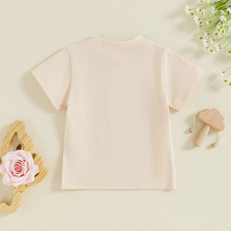 TODDLER KIDS GIRLS IN MY PRESCHOOL ERA BACK TO SCHOOL COLORFUL LETTER & FLORAL FLOWERS PRINT ROUND NECK SHORT SLEEVE TOP
