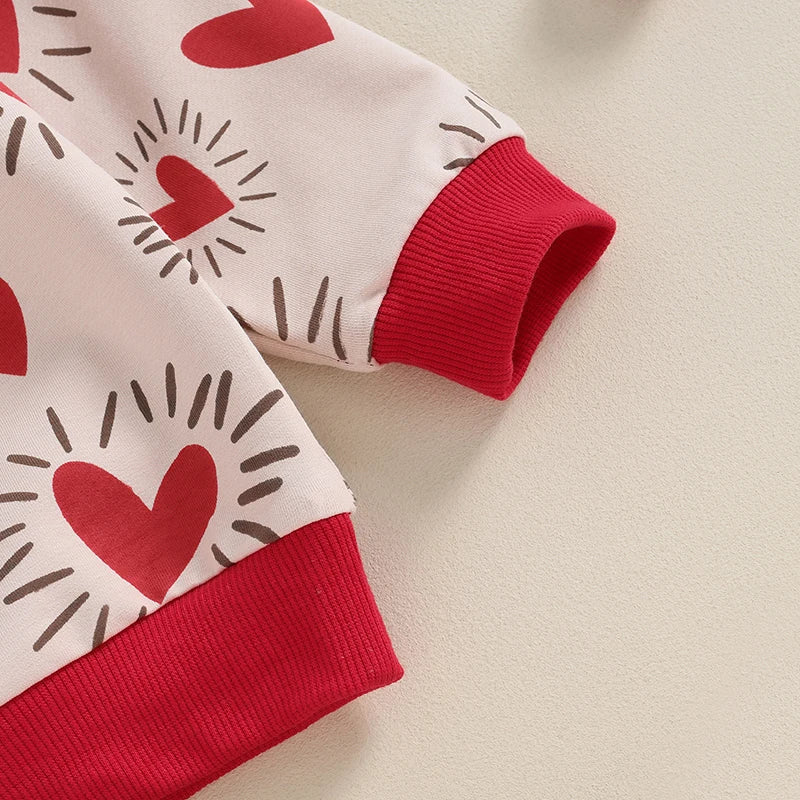 TODDLER BABY BOY GIRL 2PCS VALENTINE’S DAY OUTFIT LONG SLEEVE HEART TOP + PANTS SET