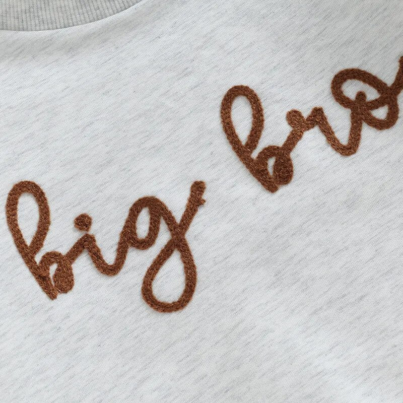 TODDLER BABY BOY LONG SLEEVE CREWNECK LETTERS BIG LIL BRO PULLOVER TOP OR ROMPER BROTHER MATCHING